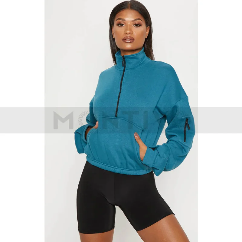 PTL Teal Oversized Zip Front Sweatshirt