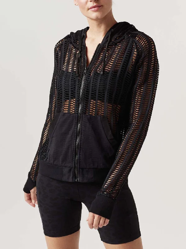 Linear Mesh Hoodie Jacket - BLACK