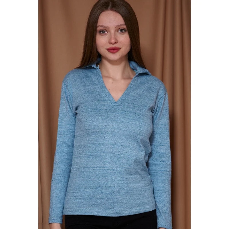 Light Blue Melange Polo Sweatshirt