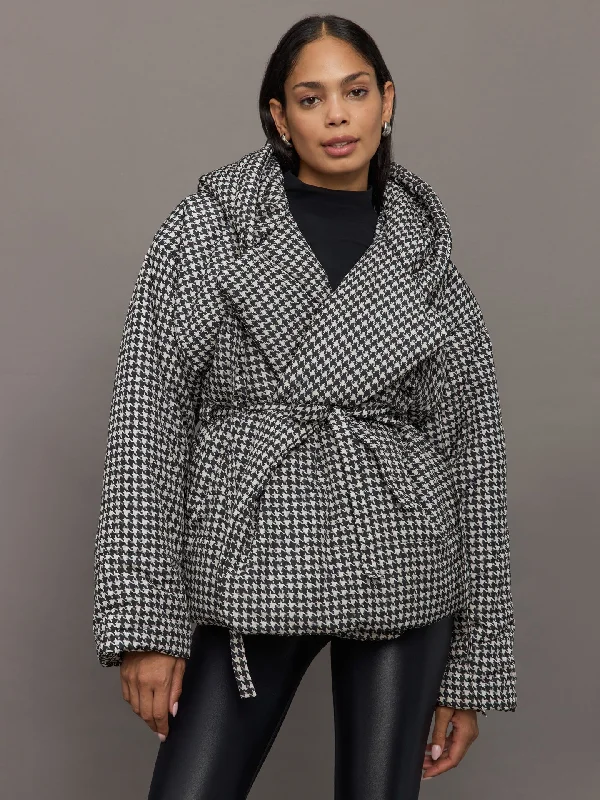 Hooded Sleeping Bag Coat Short - Large Houndstooth