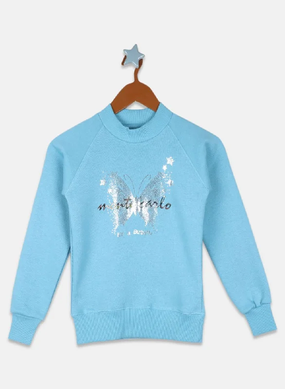 Girls Blue Printed Sweatshirt