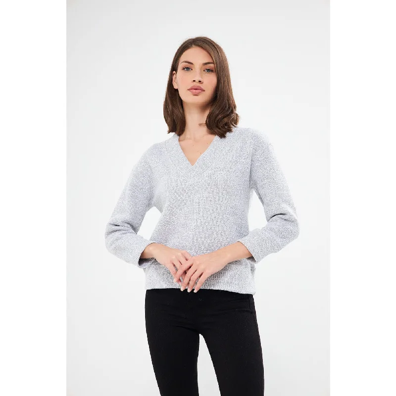 Grey V Neck Melange Sweatshirt