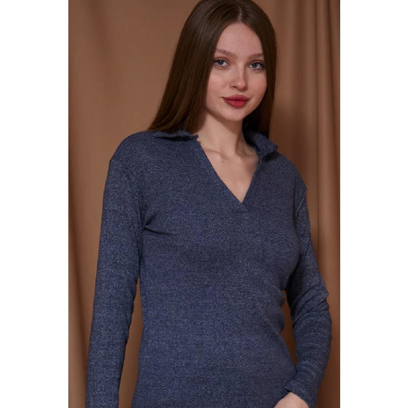 Blue Melange Polo Sweatshirt