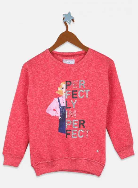 Girls Pink Printed Sweatshirt