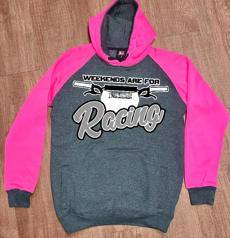 Weekends are for RACING Neon Pink/grey Hoodie