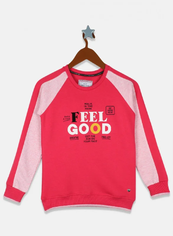 Girls Pink Printed Sweatshirt