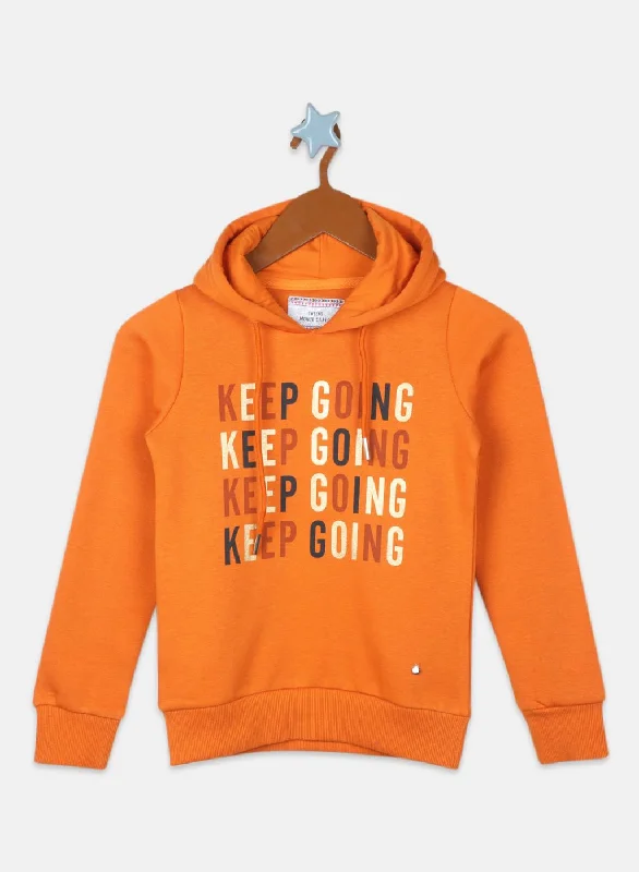 Girls Orange Printed Sweatshirt