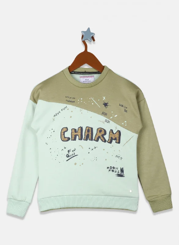 Girls Green Printed Sweatshirt