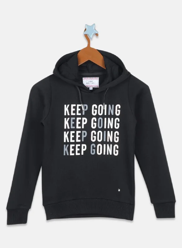 Girls Black Printed Sweatshirt