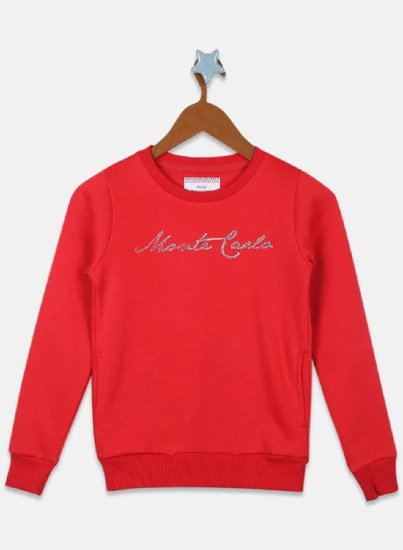 Girls Red Printed Sweatshirt