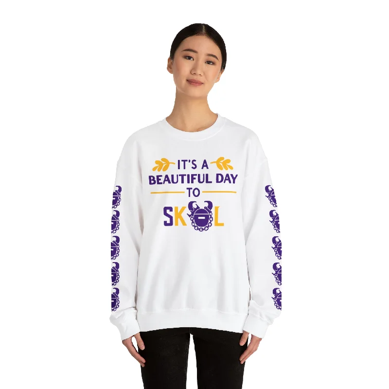 Unisex Heavy Blend™ Crewneck - It's a Beautiful Day! + Game Day Helmet (Sleeves)