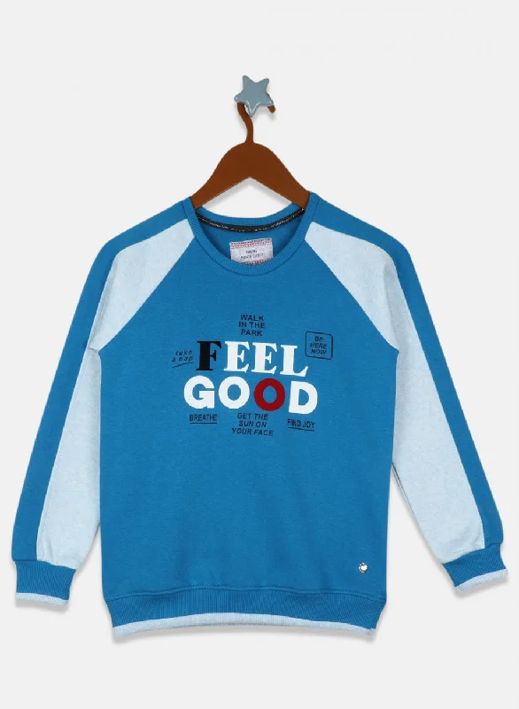 Girls Blue Printed Sweatshirt