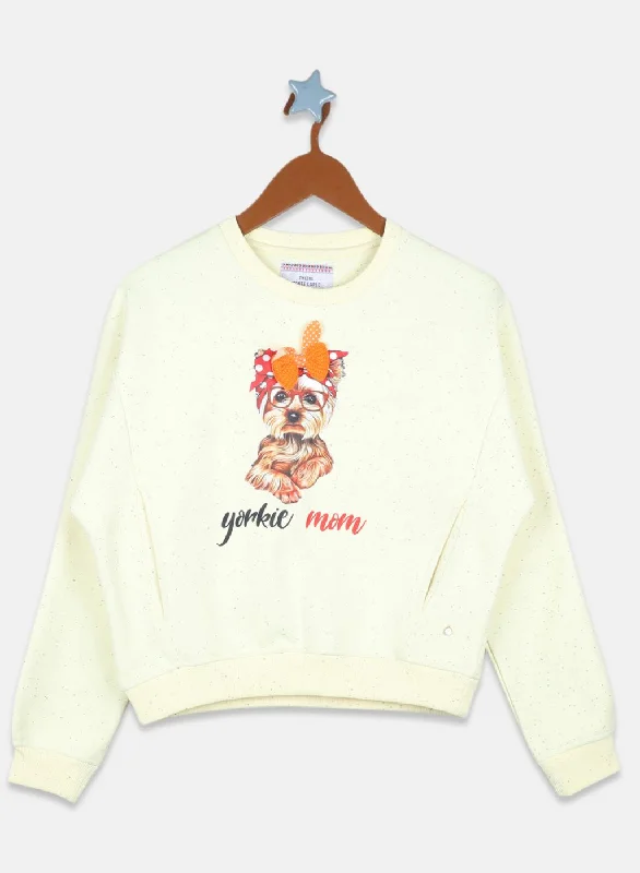 Girls Yellow Printed Sweatshirt