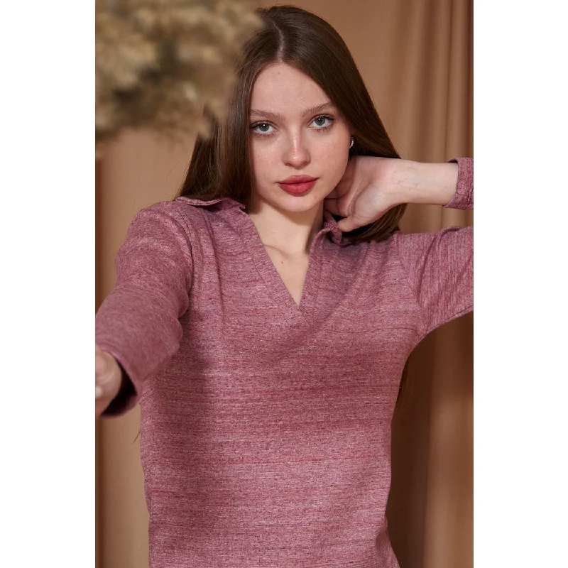 Rose Melange Polo Sweatshirt