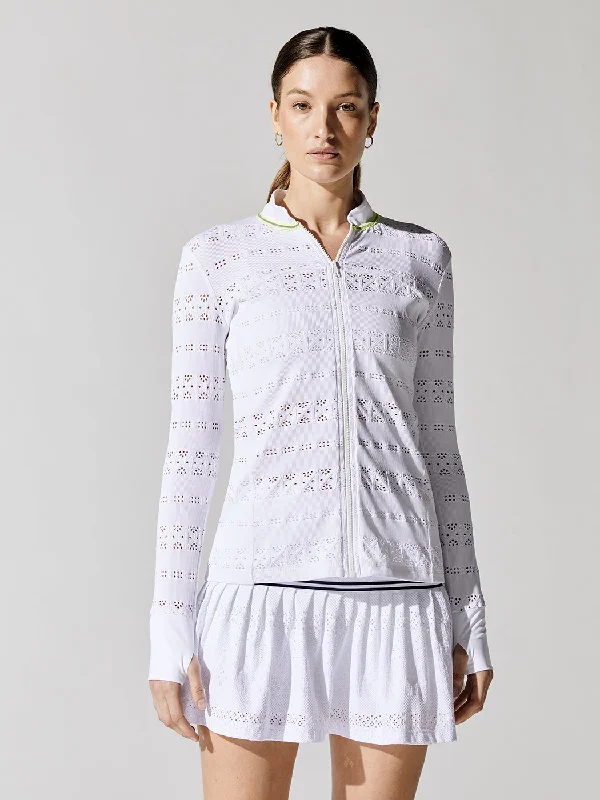 Zip Front Jacket - White Pointelle Lace With Neon Trim