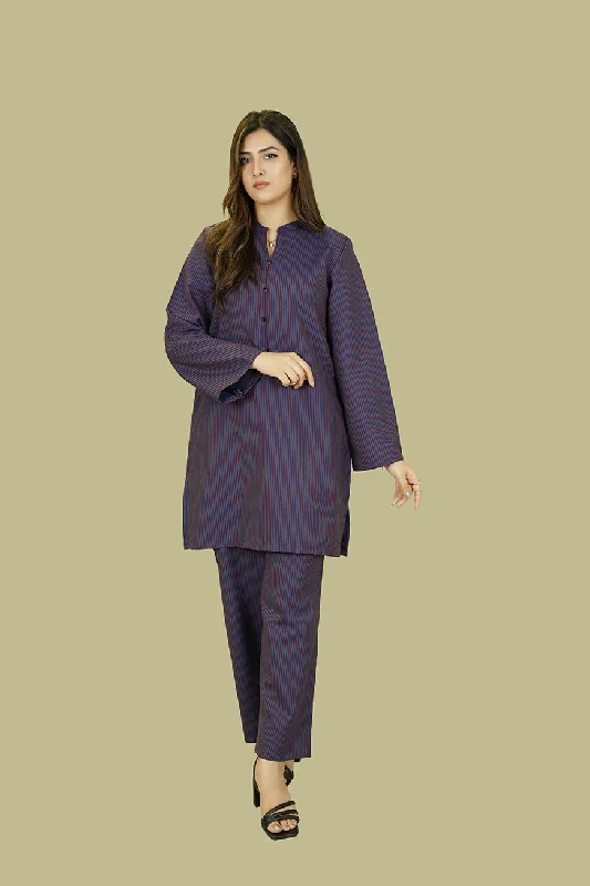 Women's Lyla Stitched Winter Two Piece Suit - Stylish Multi Stripes