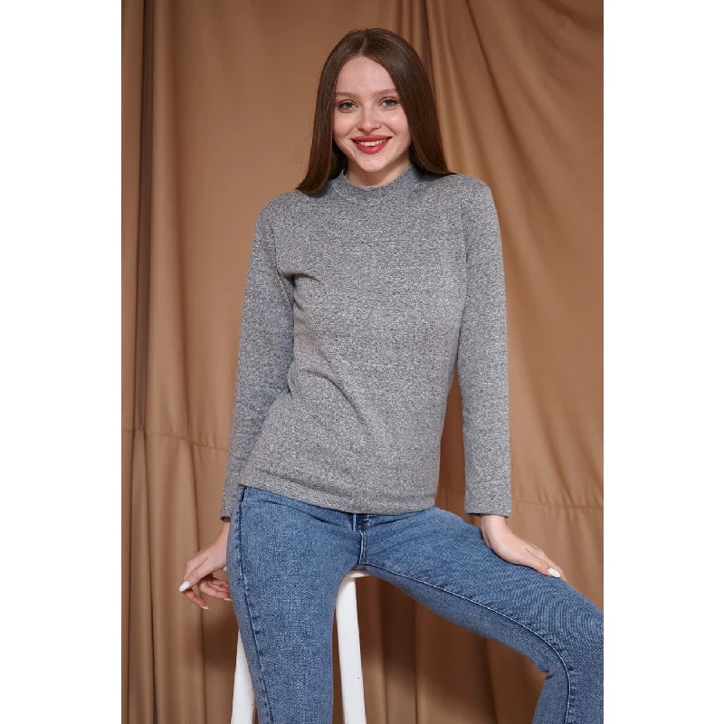 Grey Melange Mock Neck Sweatshirt