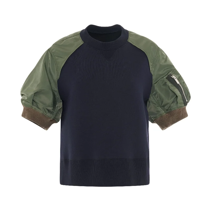 Nylon Twill x Sponge Sweat Pullover in Navy/Khaki