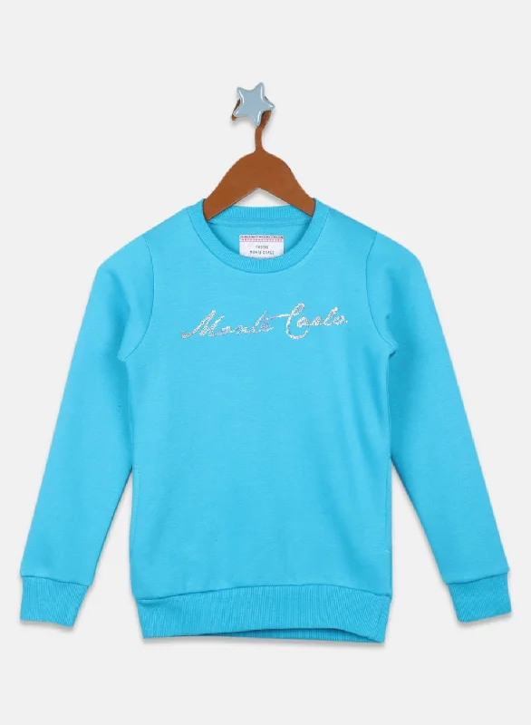 Girls Blue Printed Sweatshirt