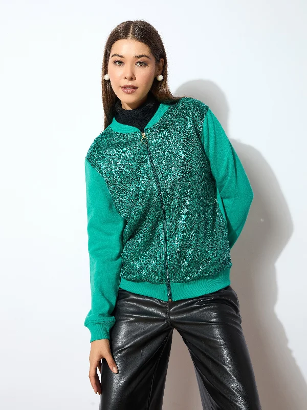 Women Green Sequin Jacket