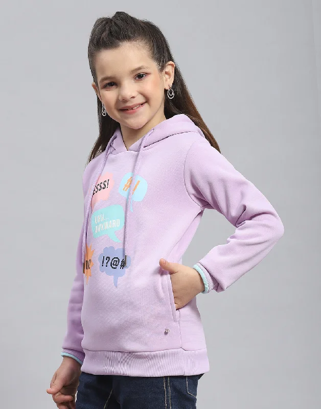 Girls Purple Printed Hooded Full Sleeve Sweatshirt