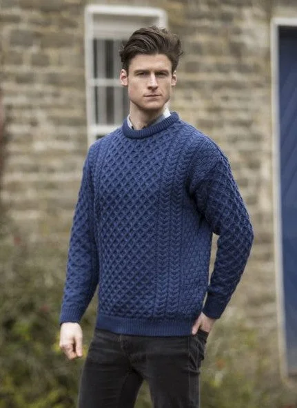 TRADITIONAL MEN'S ARAN SWEATER SUPER SOFT-BLUE