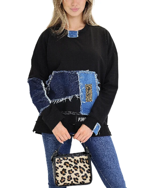 Denim & Leopard Mixed Media Top