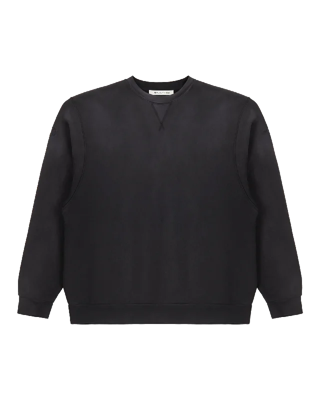 BLACK GARMENT DYE BOXY CREWNECK SWEATSHIRT