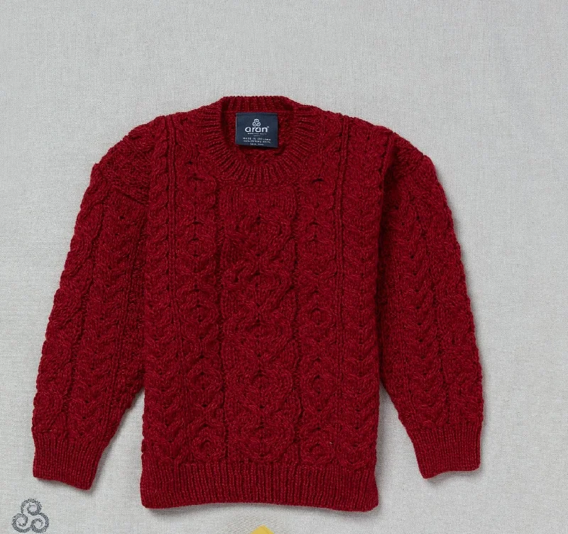 Aran - Children's Trellis Crew Neck Sweater - Red