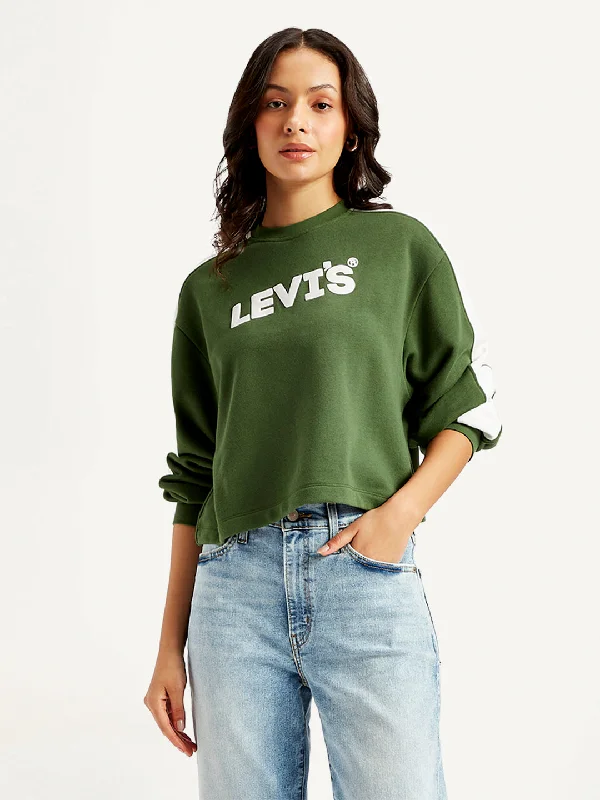 Women's Brand Logo Olive Crew Neck Sweatshirt