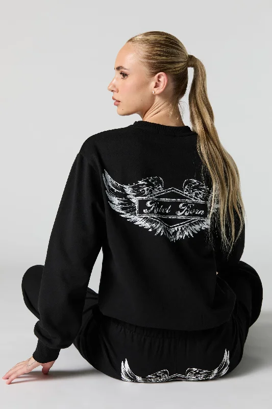 Rebel Born Rhinestone Graphic Fleece Sweatshirt