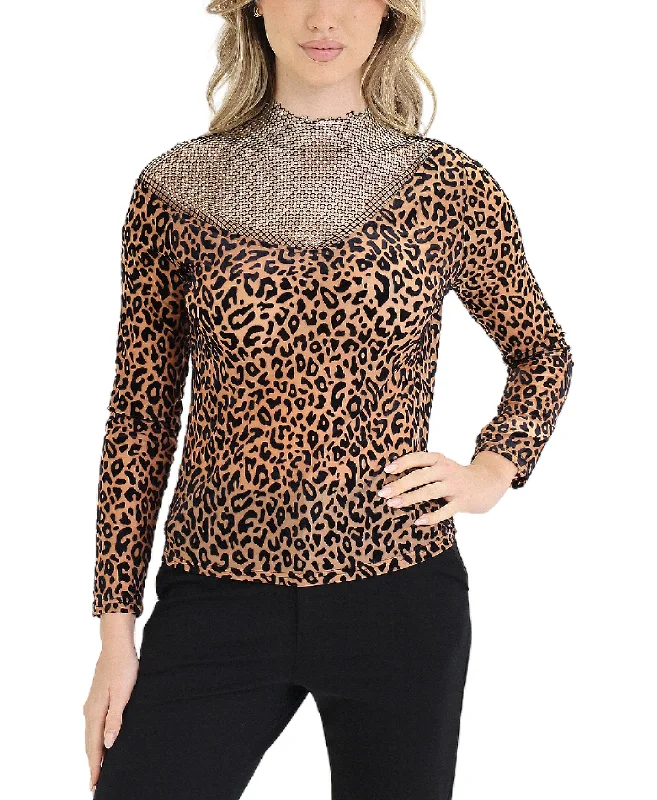 Flocked Leopard Top w/ Crystals