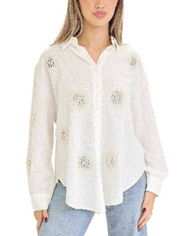 Linen Shirt w/ Crochet Circles