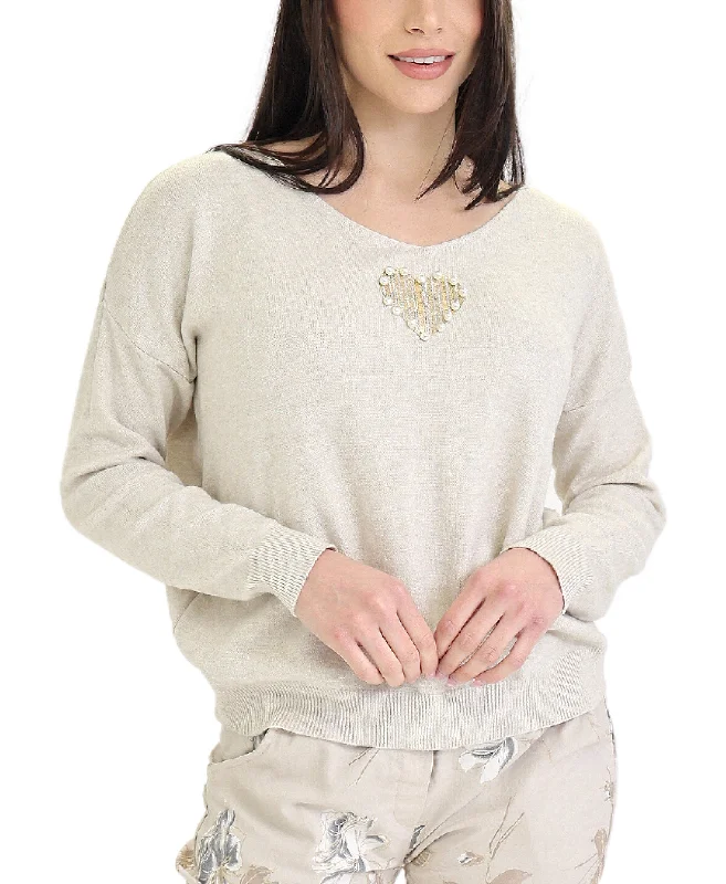 Knit Top w/ Metallic & Pearl Heart