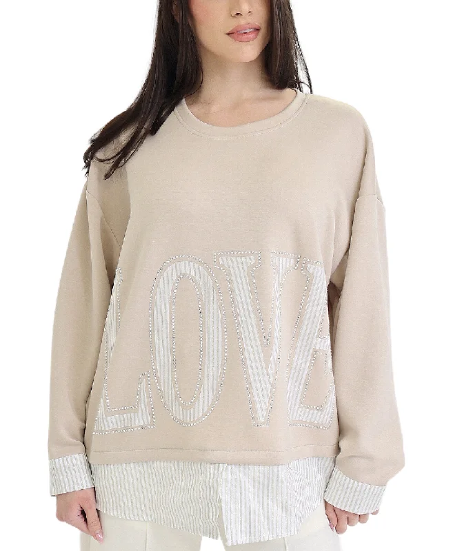 'LOVE' Stripe & Crystal Top