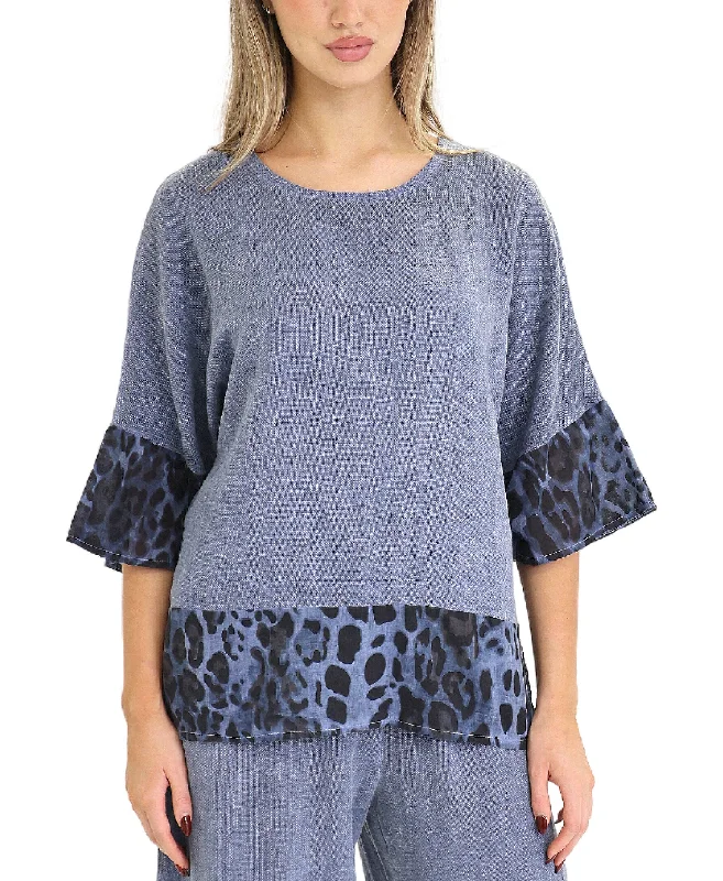 Linen & Cotton Top w/ Leopard Trim