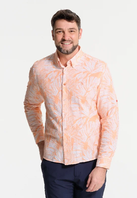 Chemise homme orange et végétaux - effet lin