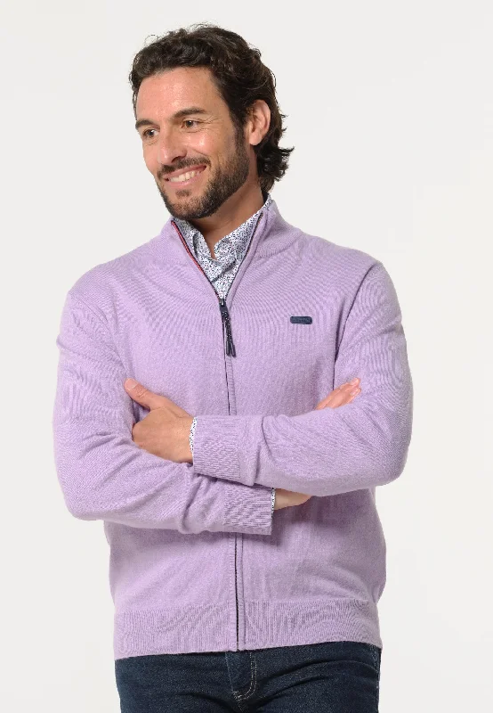 Pull homme violet avec tirette et col montant