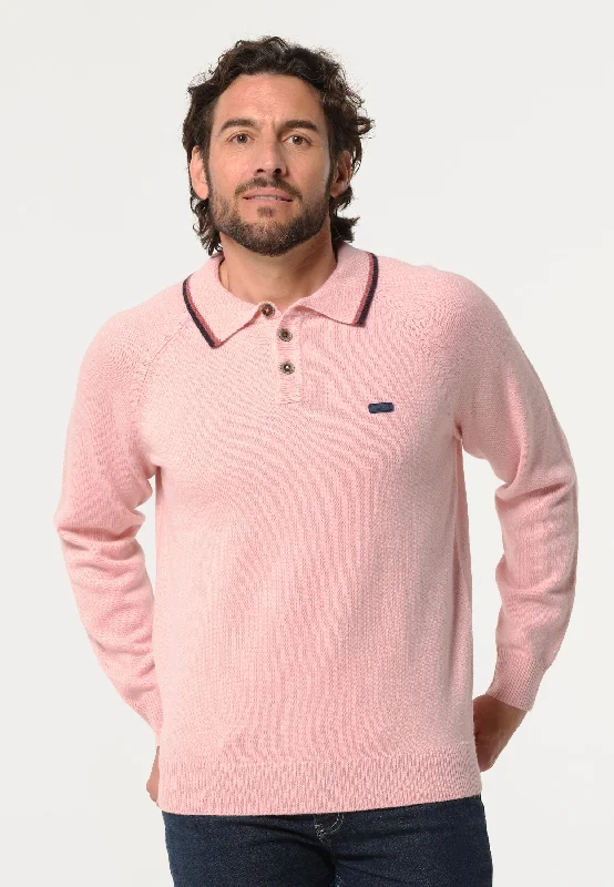 Pull homme rose avec col façon polo