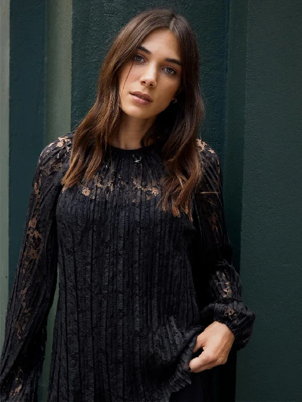 Coline Recycled Lace Sheer Top | Caviar Black