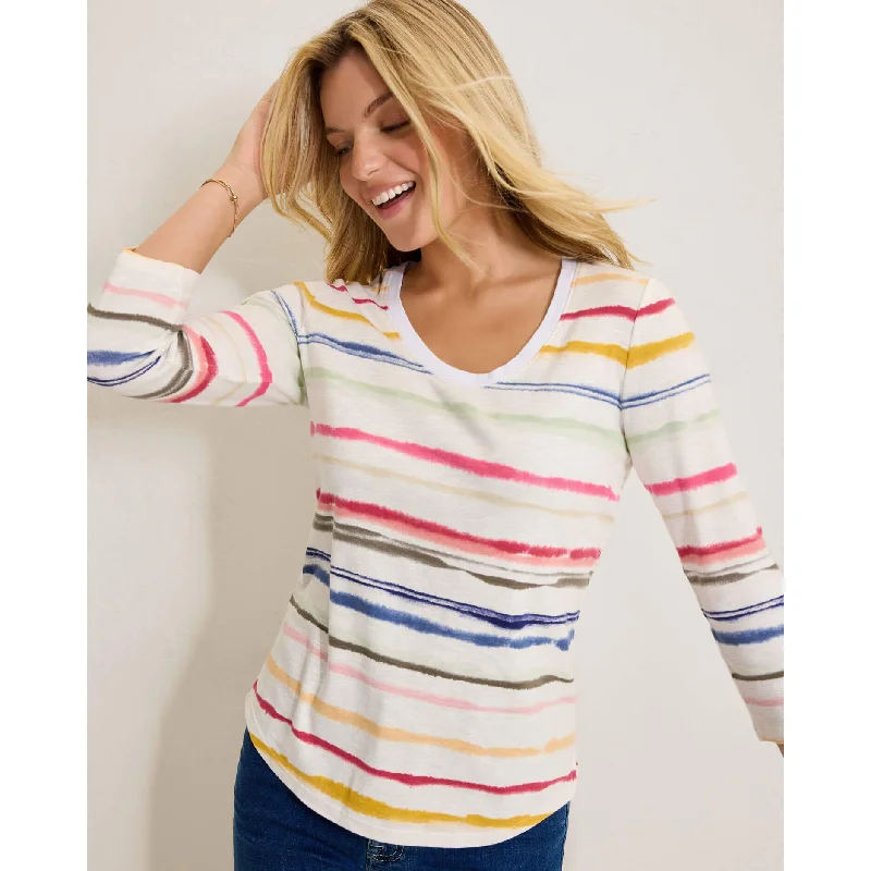 Tommy Bahama Women's Ashby Isles Sealight Stripe 3/4 Sleeve T-Shirt - Coconut