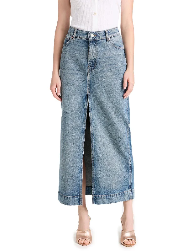 Asra Womens Mid-Rise Denim Maxi Skirt