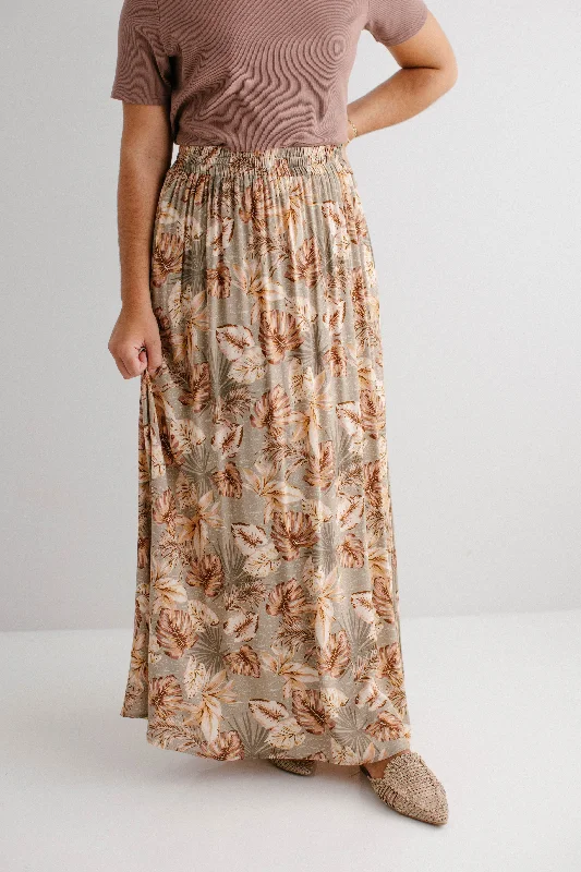 'Covey' Palm Print Maxi Skirt in Muted Sage FINAL SALE