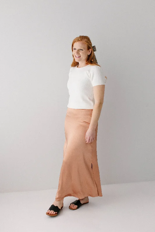 'Jolie' Stretch Satin Midi Skirt in Light Copper FINAL SALE