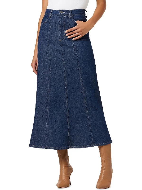 Melanie Womens Denim A-line Maxi Skirt