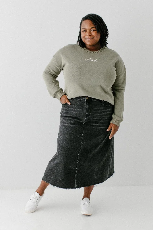 Plus 'Brooke' A-Line Stretch Denim Midi Skirt FINAL SALE