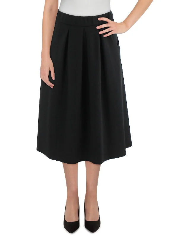 Plus Womens Solid Polyester Pleated Skirt