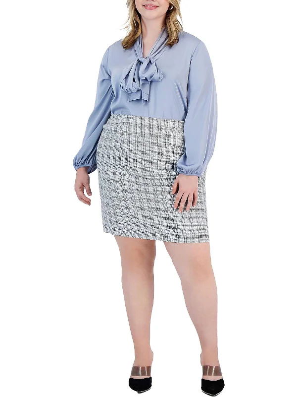 Plus Womens Tweed Business Pencil Skirt