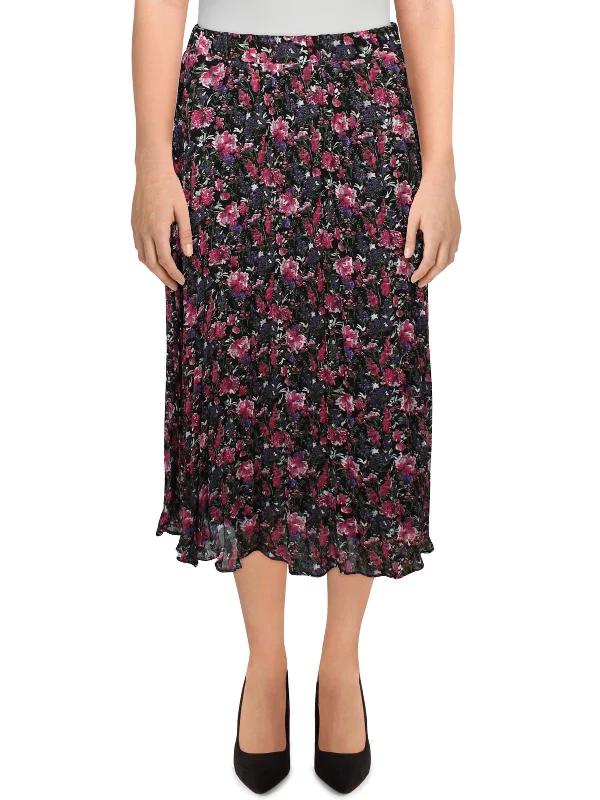 Rose Womens Floral Long Pleated Skirt