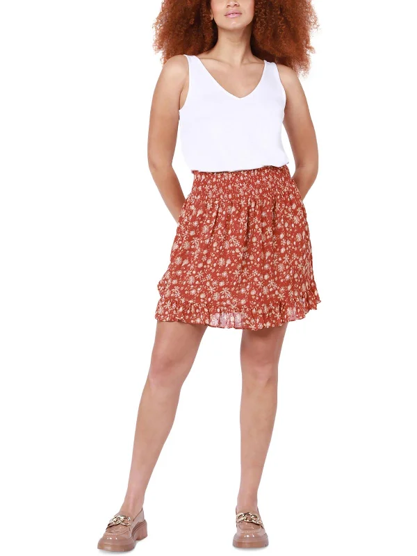 Womens Floral Print Flounce Mini Skirt